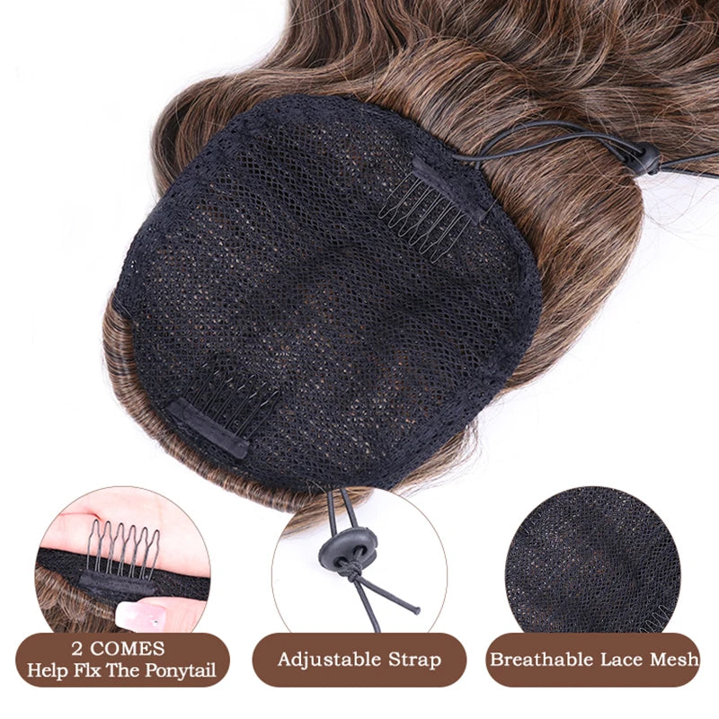 Long Ponytail  Drawstring Long Natural Wave Hairpiece Ponytail Extensions Heat Resistant Hair - MONA HAIR 