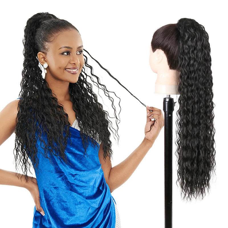 Long Ponytail  Drawstring Long Natural Wave Hairpiece Ponytail Extensions Heat Resistant Hair - MONA HAIR 