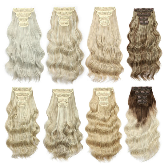 Blonde Clip in Hair Extensions Body Wave 22 inches 4 pcs/lot Soft Natural Heat Resistant BIO-Synthetic Hair