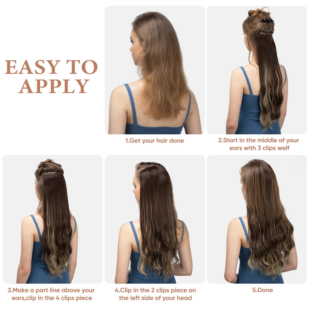 MONA PREMIUM QUALITY Long Wavy Clip In Hair Extensions 22" 4pcs/set Thick Hairpiece For Women Brown Blonde Black Natural Fake Hair - MONA HAIR 