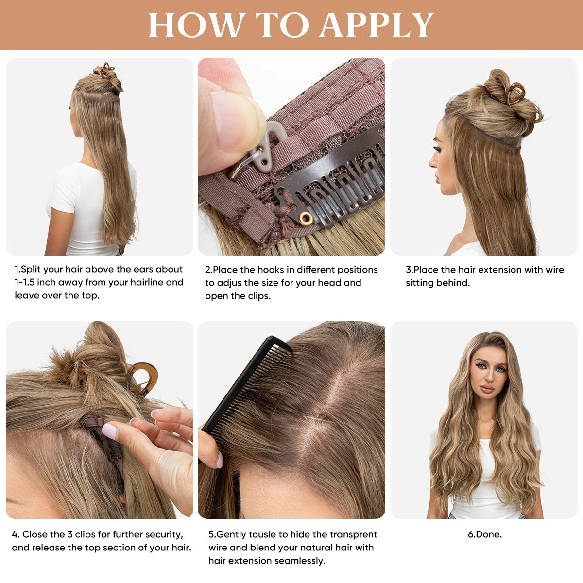 MONA PREMIUM QUALITY Wave Invisible Clip in Hair Extensions Fish Line Ombre One Piece Natural Hairpiece Fake Blonde Hair Piece - MONA HAIR 