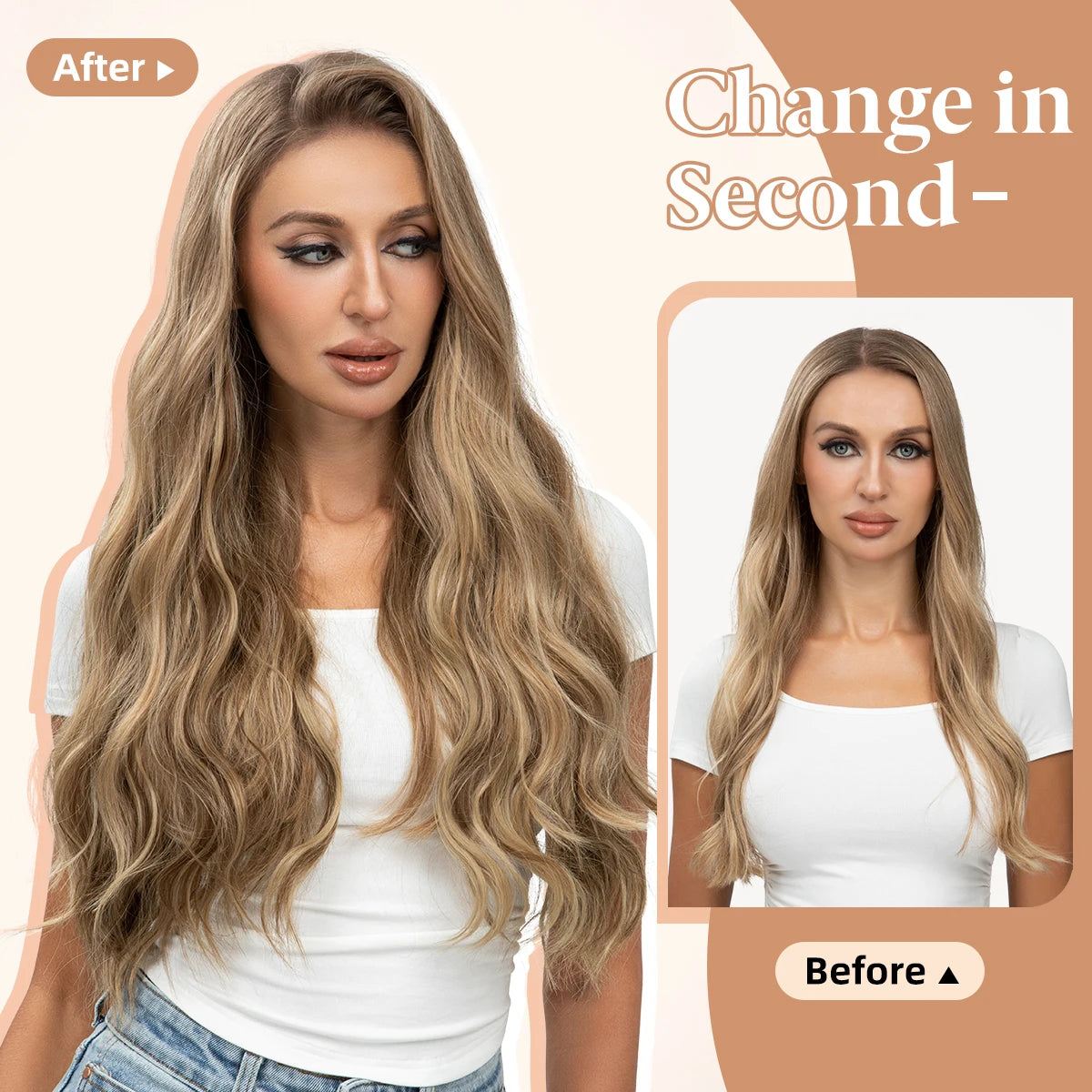 MONA PREMIUM QUALITY Wave Invisible Clip in Hair Extensions Fish Line Ombre One Piece Natural Hairpiece Fake Blonde Hair Piece - MONA HAIR 