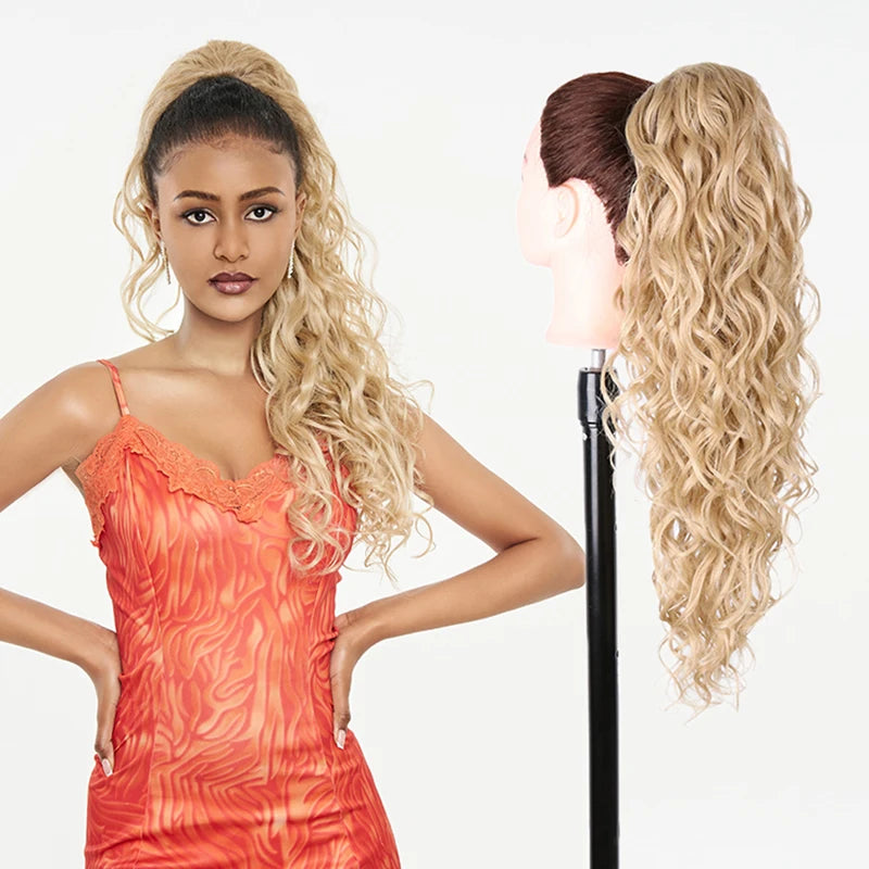 Long Ponytail  Drawstring Long Natural Wave Hairpiece Ponytail Extensions Heat Resistant Hair - MONA HAIR 