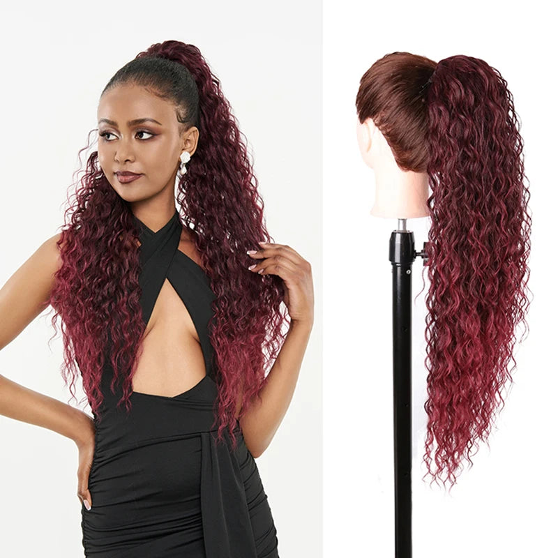 Long Ponytail  Drawstring Long Natural Wave Hairpiece Ponytail Extensions Heat Resistant Hair - MONA HAIR 