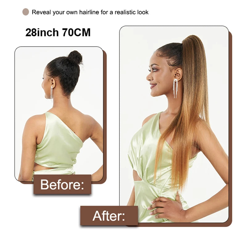 Long Ponytail  Drawstring Long Natural Wave Hairpiece Ponytail Extensions Heat Resistant Hair - MONA HAIR 
