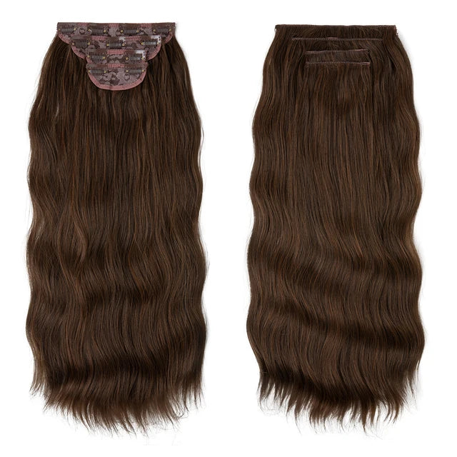 MONA PREMIUM QUALITY 22 Inc Synthetic Clip In Hair Extensions 4Pcs/Set Long Wavy Thick Hairpiece For Women Brown Blonde Black Natural Fake Hair - MONA HAIR 