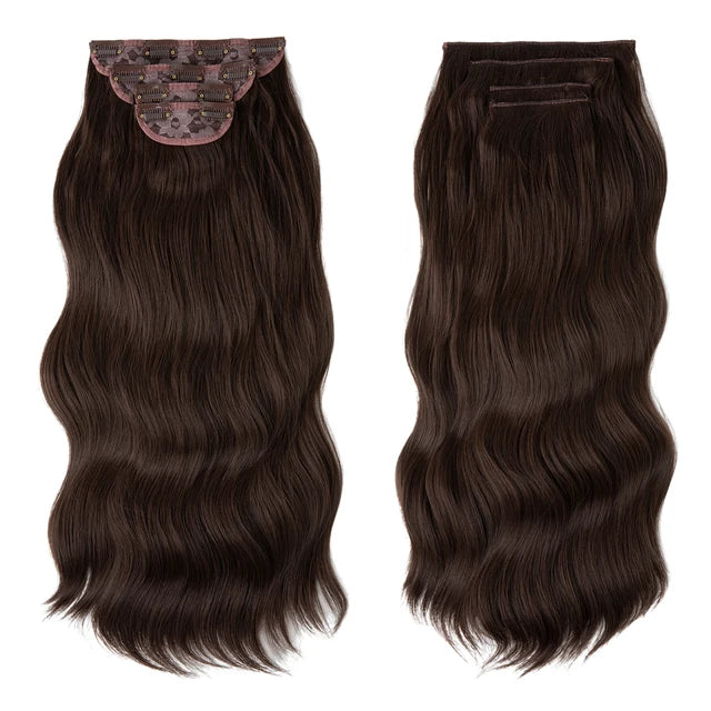 MONA PREMIUM QUALITY 22 Inc Synthetic Clip In Hair Extensions 4Pcs/Set Long Wavy Thick Hairpiece For Women Brown Blonde Black Natural Fake Hair - MONA HAIR 