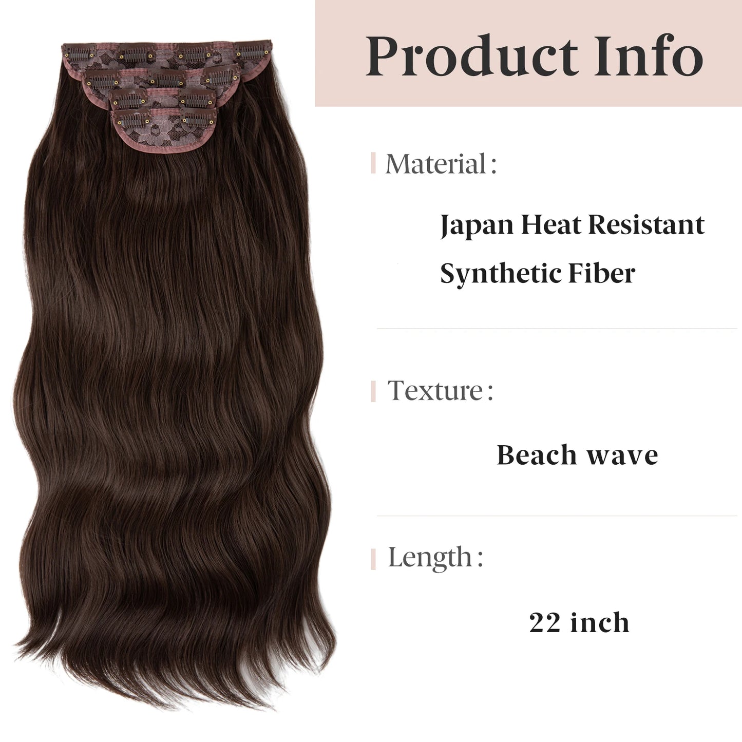 MONA PREMIUM QUALITY 22 Inc Synthetic Clip In Hair Extensions 4Pcs/Set Long Wavy Thick Hairpiece For Women Brown Blonde Black Natural Fake Hair - MONA HAIR 