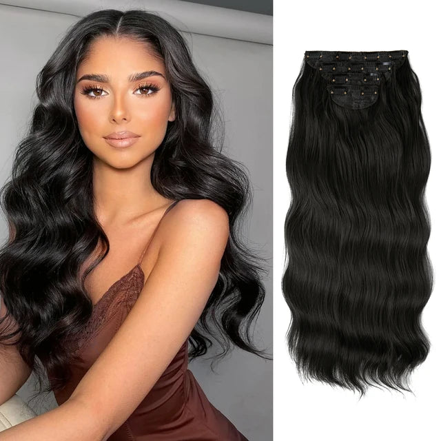 MONA PREMIUM QUALITY  4pcs/set Synthetic Long Wavy Clip In Hair Extensions 22" Thick Hairpiece For Women Brown Blonde Black Natural Fake Hair - MONA HAIR 