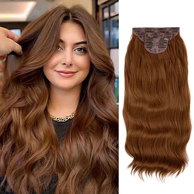 MONA PREMIUM QUALITY  4pcs/set Synthetic Long Wavy Clip In Hair Extensions 22" Thick Hairpiece For Women Brown Blonde Black Natural Fake Hair - MONA HAIR 