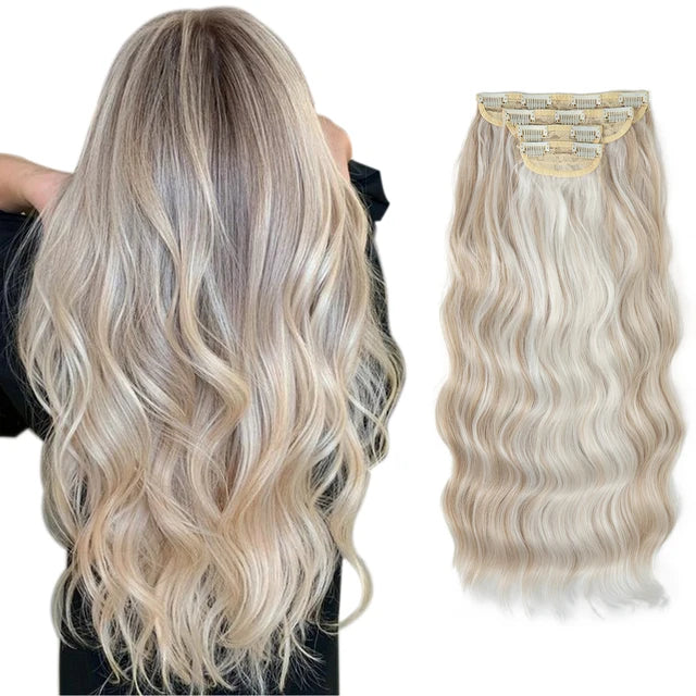 MONA PREMIUM QUALITY  4pcs/set Synthetic Long Wavy Clip In Hair Extensions 22" Thick Hairpiece For Women Brown Blonde Black Natural Fake Hair - MONA HAIR 