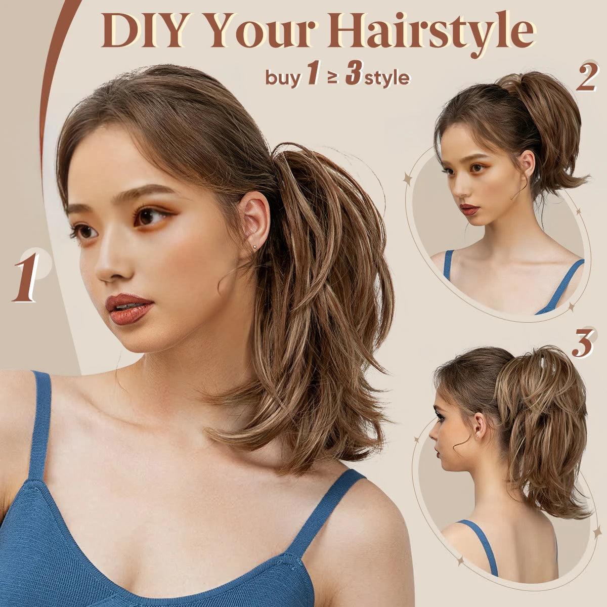 MONA Daliy Premium Synthetic Diy Claw Clip In Ponytail Extension Hairpiece Hair Bun Fake Blonde Hair False Pigtail for Women - MONA HAIR 
