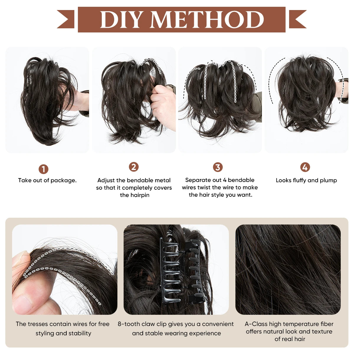 MONA Daliy Premium Synthetic Diy Claw Clip In Ponytail Extension Hairpiece Hair Bun Fake Blonde Hair False Pigtail for Women - MONA HAIR 