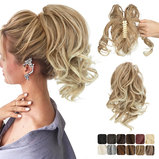 MONA Premium Synthetic Diy Claw Clip In Ponytail Extensions Hairpiece Hair Bun Fake Blonde Natural Hair False Pigtail P026 - MONA HAIR 