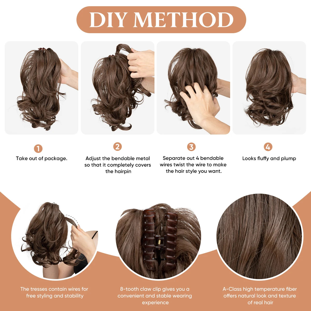 MONA Premium Synthetic Diy Claw Clip In Ponytail Extensions Hairpiece Hair Bun Fake Blonde Natural Hair False Pigtail P026 - MONA HAIR 