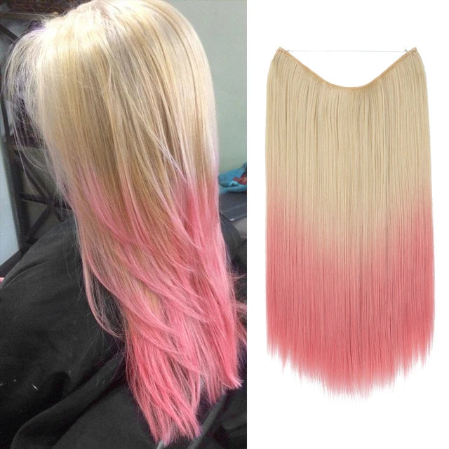 MONA PREMIUM QUALITY HAIR No Clip Hair Extension Ombre Natural Fake False Long Straight Hairpiece Blonde Hair For Women - MONA HAIR 