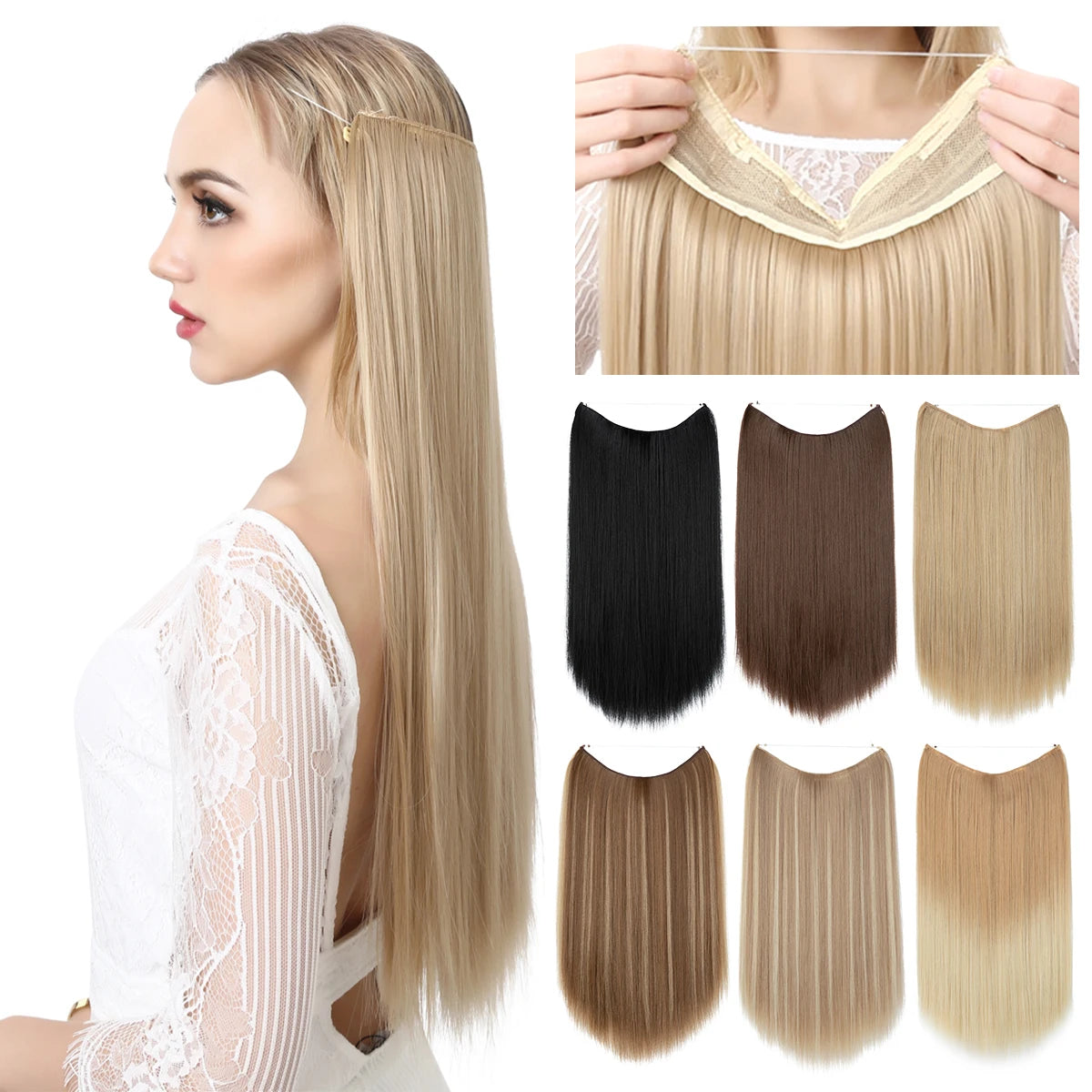MONA PREMIUM QUALITY HAIR No Clip Hair Extension Ombre Natural Fake False Long Straight Hairpiece Blonde Hair For Women - MONA HAIR 