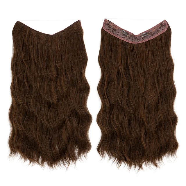 MONA PREMIUM QUALITY Synthetic Waves Invisible Clip in Hair Extensions Fish Line Black Brown Daliy Hairpiece Fake Hair Piece For Woman M10 - MONA HAIR 