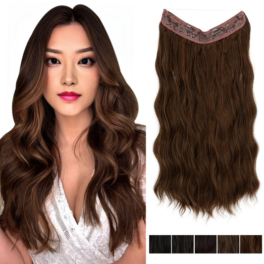 MONA PREMIUM QUALITY Synthetic Waves Invisible Clip in Hair Extensions Fish Line Black Brown Daliy Hairpiece Fake Hair Piece For Woman M10 - MONA HAIR 