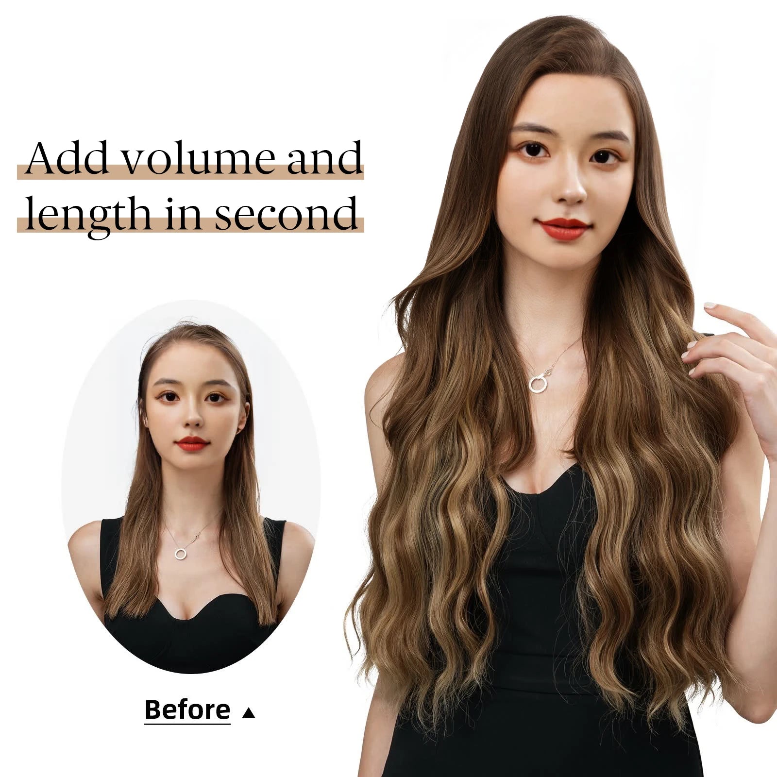 MONA PREMIUM QUALITY Synthetic Waves Invisible Clip in Hair Extensions Fish Line Black Brown Daliy Hairpiece Fake Hair Piece For Woman M10 - MONA HAIR 