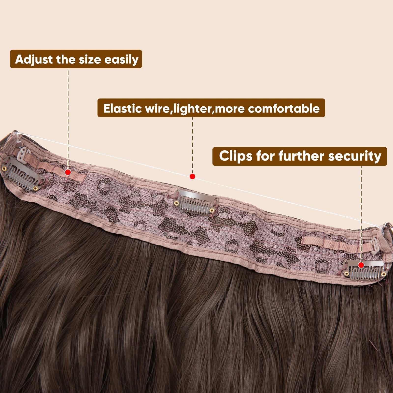 MONA PREMIUM QUALITY Synthetic Waves Invisible Clip in Hair Extensions Fish Line Black Brown Daliy Hairpiece Fake Hair Piece For Woman M10 - MONA HAIR 