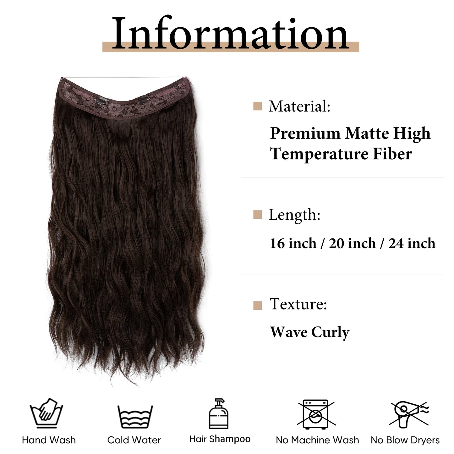 MONA PREMIUM QUALITY Synthetic Waves Invisible Clip in Hair Extensions Fish Line Black Brown Daliy Hairpiece Fake Hair Piece For Woman M10 - MONA HAIR 