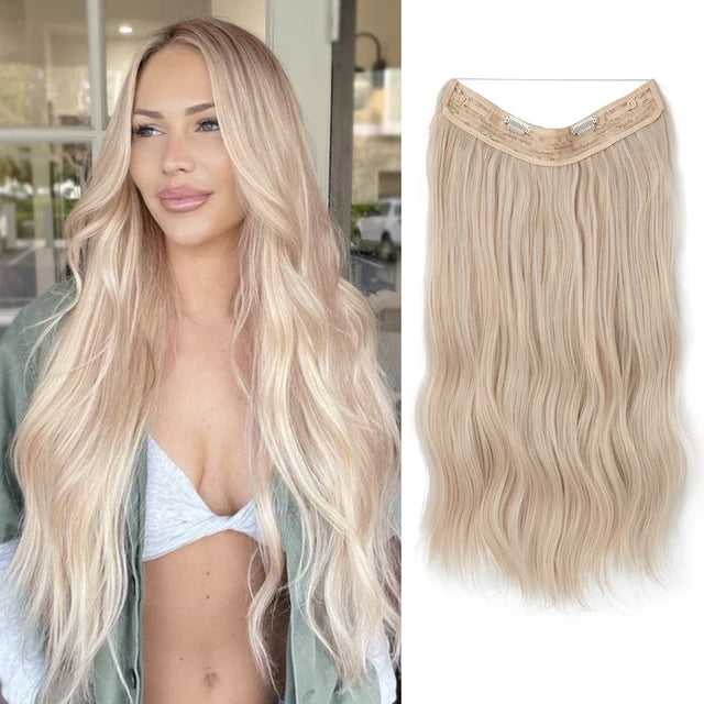 MONA PREMIUM QUALITY Wave Invisible Clip in Hair Extensions Fish Line Ombre Natural Blonde One Piece Hairpiece Fake Hair Piece - MONA HAIR 