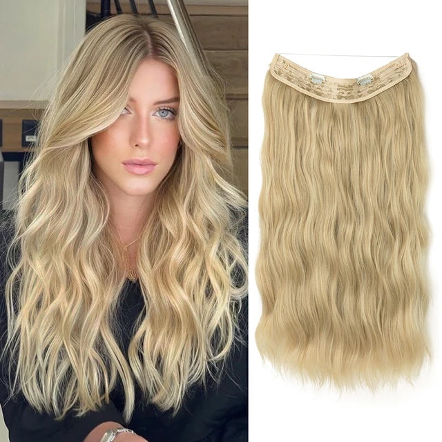 MONA PREMIUM QUALITY Wave Invisible Clip in Hair Extensions Fish Line Ombre Natural Blonde One Piece Hairpiece Fake Hair Piece - MONA HAIR 