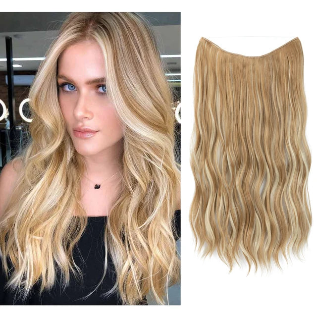 MONA PREMIUM QUALITY Wave Invisible Clip in Hair Extensions Fish Line Ombre Natural Blonde One Piece Hairpiece Fake Hair Piece - MONA HAIR 