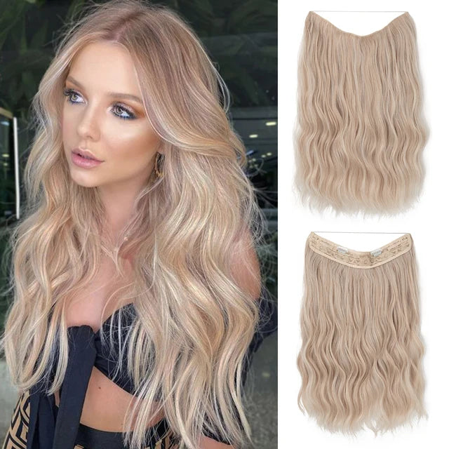 MONA PREMIUM QUALITY Wave Invisible Clip in Hair Extensions Fish Line Ombre Natural Blonde One Piece Hairpiece Fake Hair Piece - MONA HAIR 