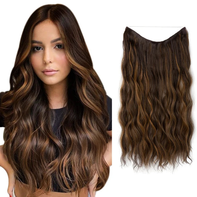 MONA PREMIUM QUALITY Wave Invisible Clip in Hair Extensions Fish Line Ombre Natural Blonde One Piece Hairpiece Fake Hair Piece - MONA HAIR 