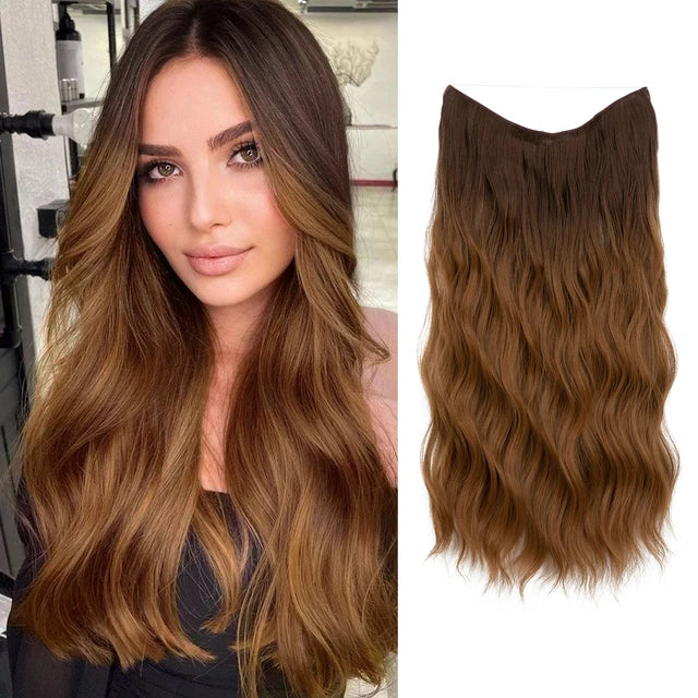 MONA PREMIUM QUALITY Wave Invisible Clip in Hair Extensions Fish Line Ombre Natural Blonde One Piece Hairpiece Fake Hair Piece - MONA HAIR 