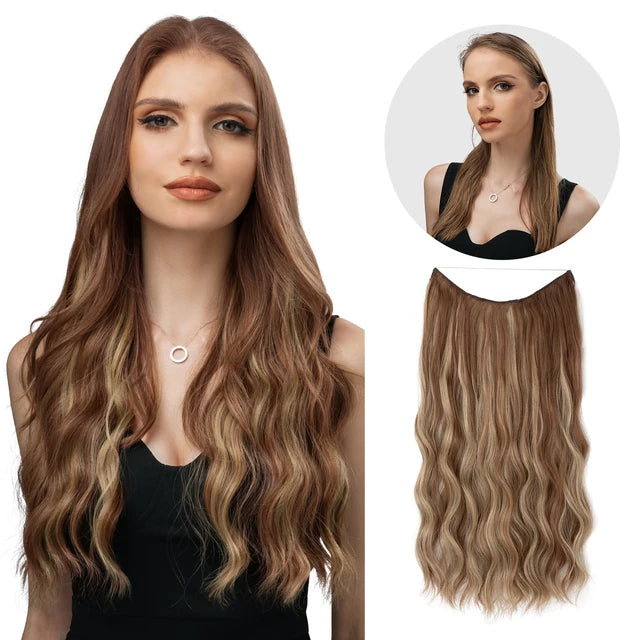 MONA PREMIUM QUALITY Wave Invisible Clip in Hair Extensions Fish Line Ombre Natural Blonde One Piece Hairpiece Fake Hair Piece - MONA HAIR 