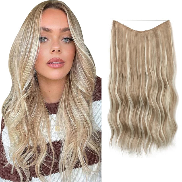 MONA PREMIUM QUALITY Wave Invisible Clip in Hair Extensions Fish Line Ombre Natural Blonde One Piece Hairpiece Fake Hair Piece - MONA HAIR 
