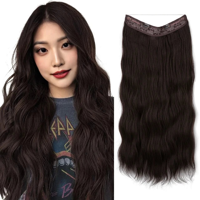 MONA PREMIUM QUALITY HAIR Wave Invisible Clip in Hair Extensions Fish Line Ombre Natural Blonde One Piece Hairpiece Daliy Fake Hair Piece - MONA HAIR 