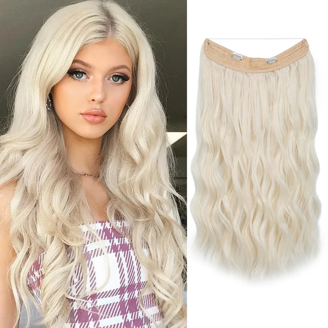 MONA PREMIUM QUALITY Wave Invisible Clip in Hair Extensions Fish Line Ombre Natural Blonde One Piece Hairpiece Fake Hair Piece - MONA HAIR 
