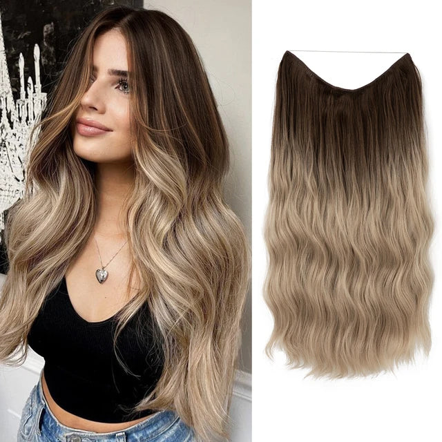 MONA PREMIUM QUALITY Wave Invisible Clip in Hair Extensions Fish Line Ombre Natural Blonde One Piece Hairpiece Fake Hair Piece - MONA HAIR 