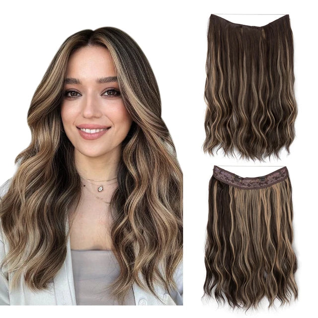 MONA PREMIUM QUALITY Wave Invisible Clip in Hair Extensions Fish Line Ombre Natural Blonde One Piece Hairpiece Fake Hair Piece - MONA HAIR 