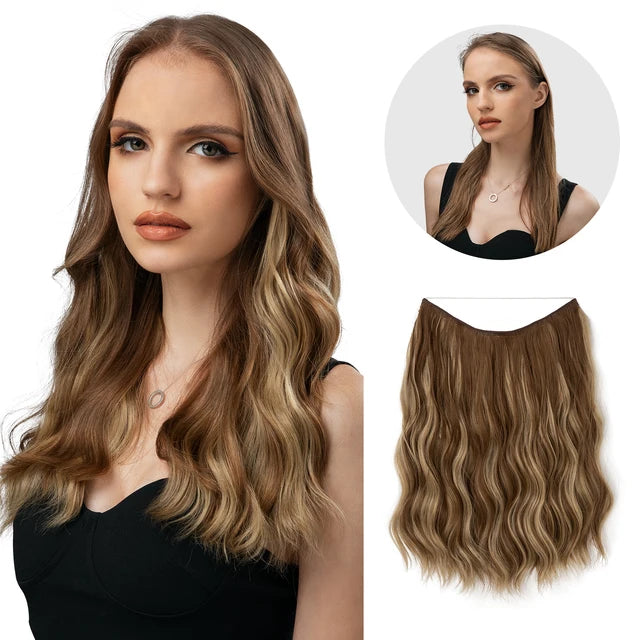 MONA PREMIUM QUALITY Wave Invisible Clip in Hair Extensions Fish Line Ombre Natural Blonde One Piece Hairpiece Fake Hair Piece - MONA HAIR 