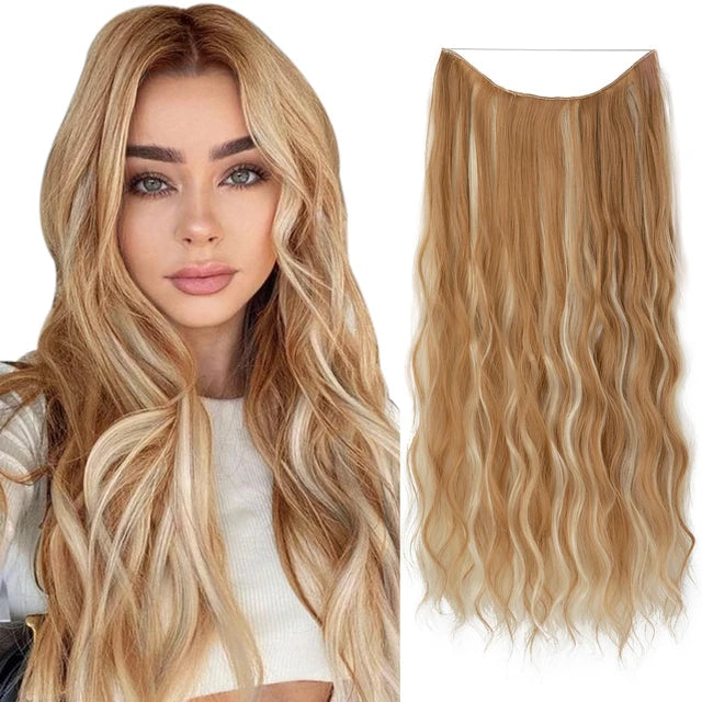 MONA PREMIUM QUALITY Wave Invisible Clip in Hair Extensions Fish Line Ombre Natural Blonde One Piece Hairpiece Fake Hair Piece - MONA HAIR 