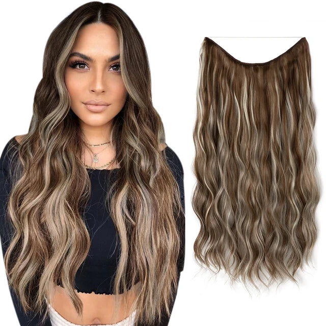MONA PREMIUM QUALITY Wave Invisible Clip in Hair Extensions Fish Line Ombre Natural Blonde One Piece Hairpiece Fake Hair Piece - MONA HAIR 