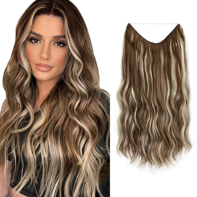 MONA PREMIUM QUALITY Wave Invisible Clip in Hair Extensions Fish Line Ombre Natural Blonde One Piece Hairpiece Fake Hair Piece - MONA HAIR 