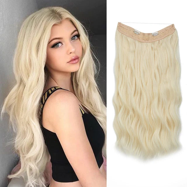 MONA PREMIUM QUALITY Wave Invisible Clip in Hair Extensions Fish Line Ombre Natural Blonde One Piece Hairpiece Fake Hair Piece - MONA HAIR 