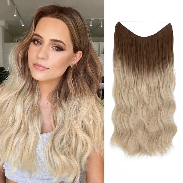 MONA PREMIUM QUALITY Wave Invisible Clip in Hair Extensions Fish Line Ombre Natural Blonde One Piece Hairpiece Fake Hair Piece - MONA HAIR 