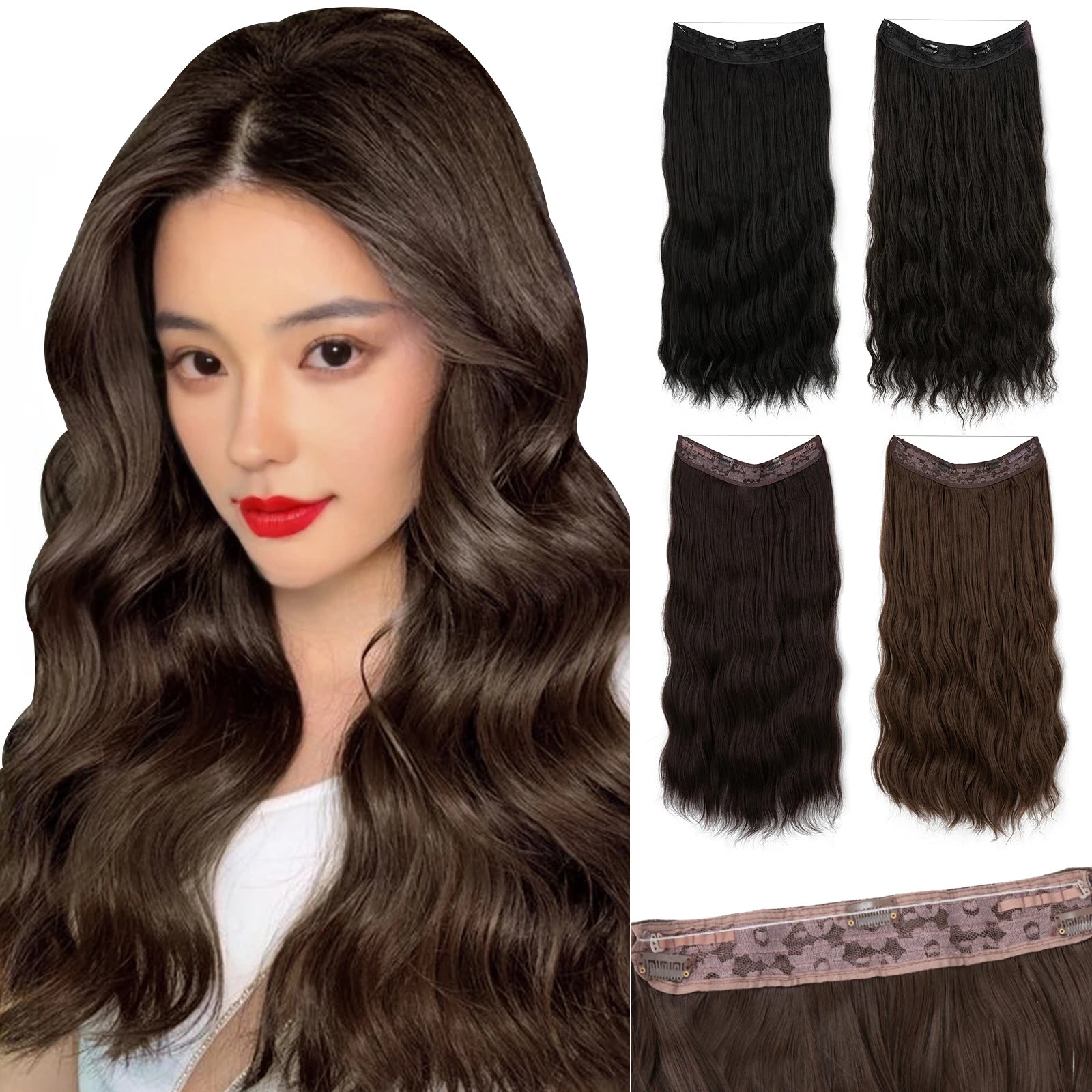 MONA PREMIUM QUALITY HAIR Wave Invisible Clip in Hair Extensions Fish Line Ombre Natural Blonde One Piece Hairpiece Daliy Fake Hair Piece - MONA HAIR 