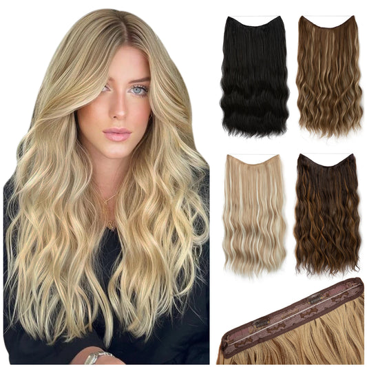 MONA PREMIUM QUALITY Wave Invisible Clip in Hair Extensions Fish Line Ombre Natural Blonde One Piece Hairpiece Fake Hair Piece - MONA HAIR 