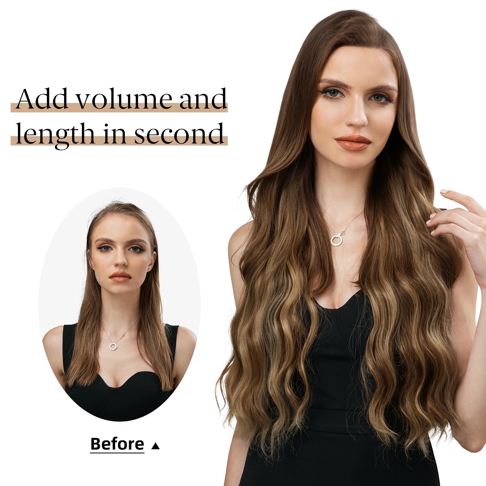 MONA PREMIUM QUALITY Wave Invisible Clip in Hair Extensions Fish Line Ombre Natural Blonde One Piece Hairpiece Fake Hair Piece - MONA HAIR 