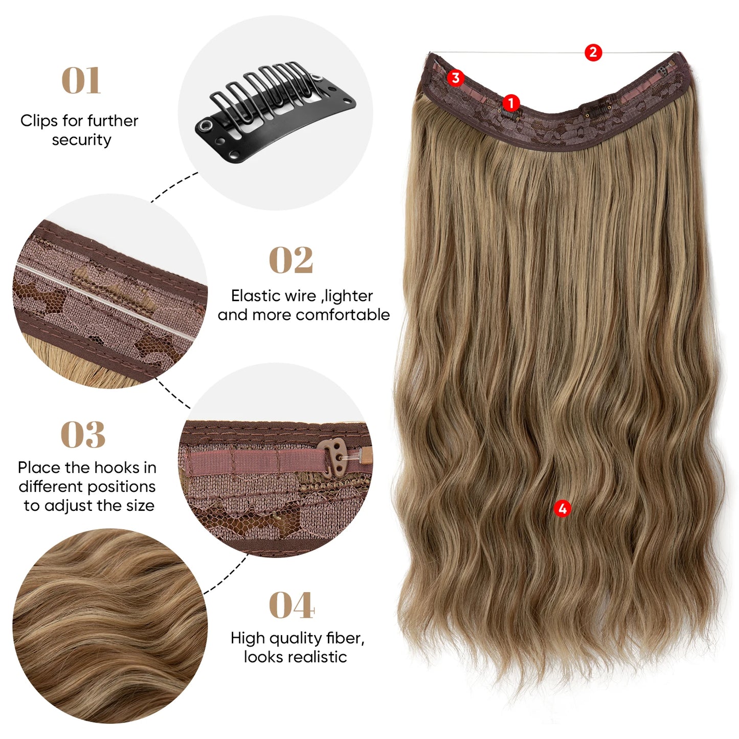 MONA PREMIUM QUALITY Wave Invisible Clip in Hair Extensions Fish Line Ombre Natural Blonde One Piece Hairpiece Fake Hair Piece - MONA HAIR 