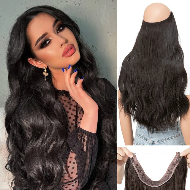 MONA PREMIUM QUALITY HAIR Synthetic Wave Invisible Clip in Hair Extensions Fish Line Ombre One Piece Natural Hairpiece Fake Blonde Hair Piece - MONA HAIR 