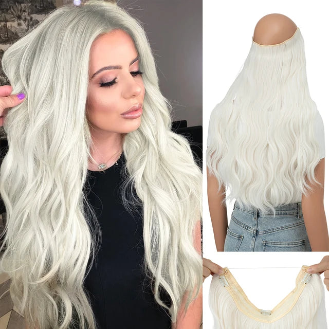 MONA PREMIUM QUALITY HAIR Synthetic Wave Invisible Clip in Hair Extensions Fish Line Ombre One Piece Natural Hairpiece Fake Blonde Hair Piece - MONA HAIR 